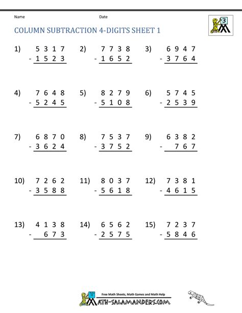4 digits subtraction|Iba pa.